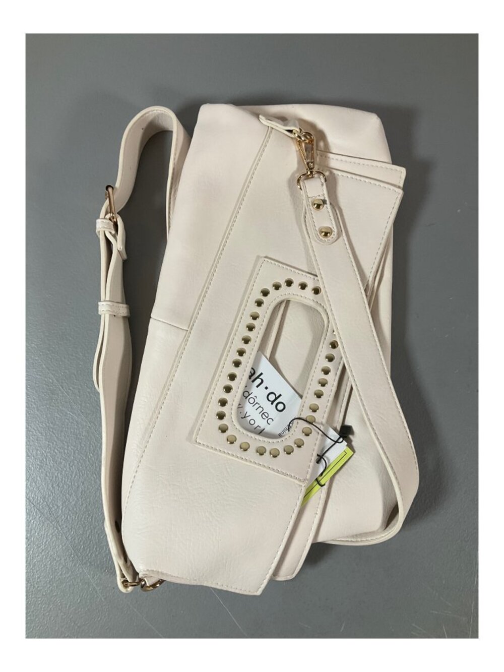 ah·dorned Cream Faux Leather Studded Foldover Clutch - Unisex Elegant Accessory
